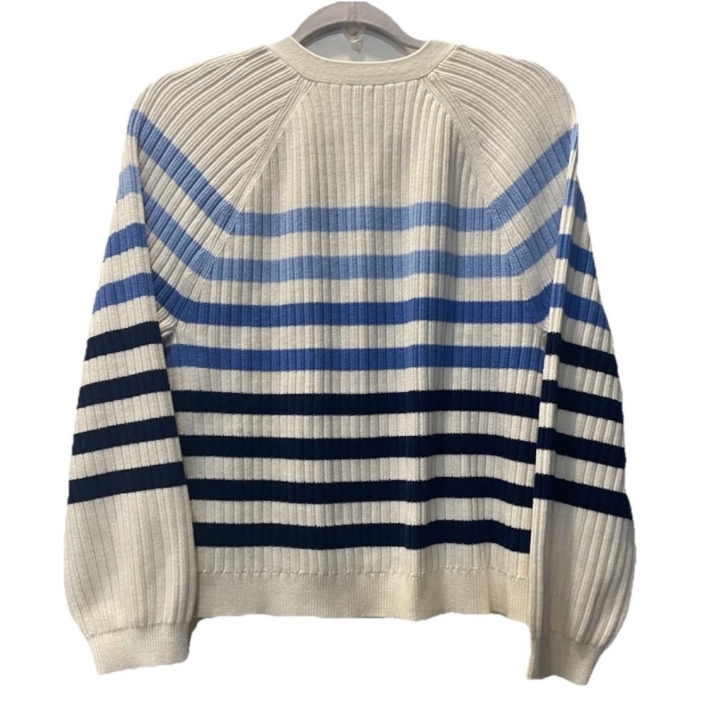 Talbots Women's Size Petite Large V Neck‎ Breton Striped Cardigan Sweater - Picture 2 of 7